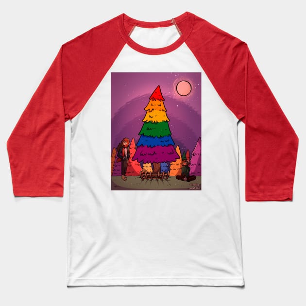 Lgbtq+ christmas tree rainbow gift design Baseball T-Shirt by DorothyGoesGlamping